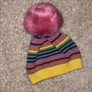 Faux fur Pom striped hat